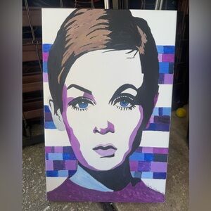 11x17” retro Twiggy artwork, acrylic paint on canvas